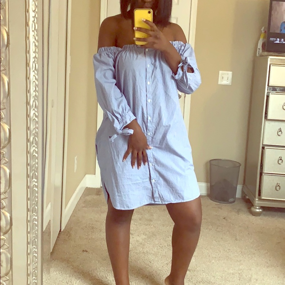 Off the shoulder button up dress